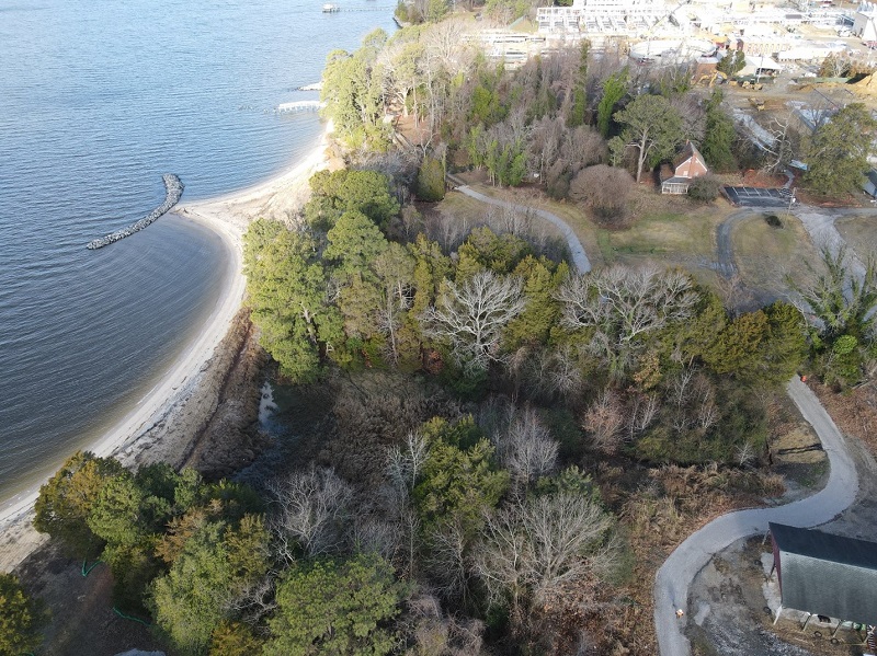 James River Treatment Plant shoreline replenishment and nature trail, as seen from above.