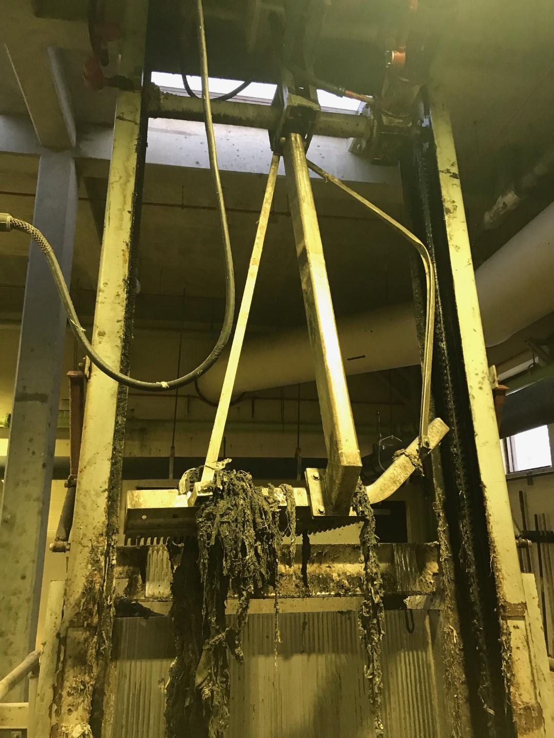 Flushable wipes stuck on treatment plant equipment