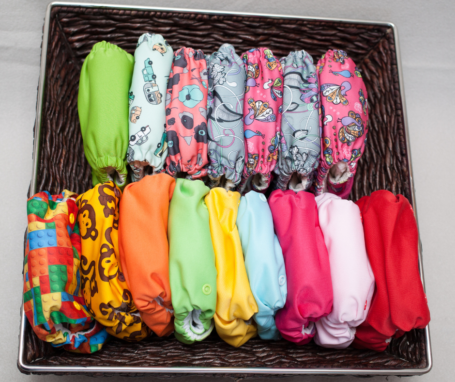 cloth diapers in bin