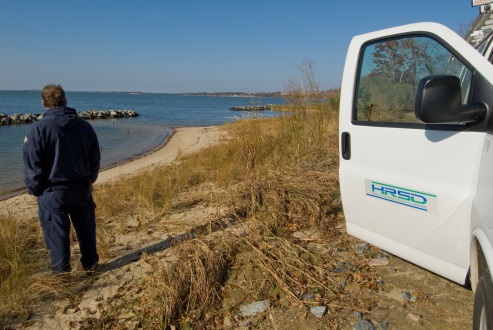 HRSD employees looking at water