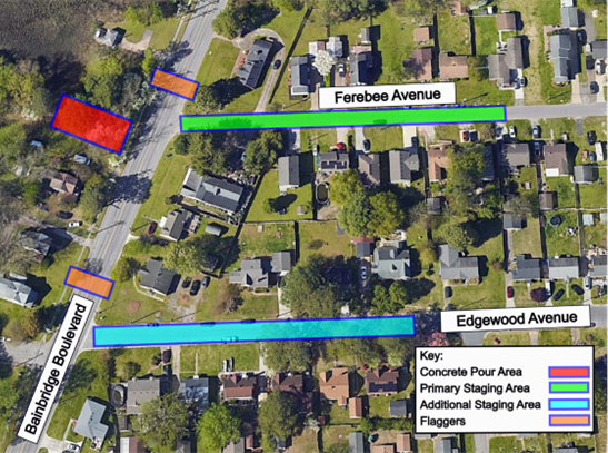 Ferebee Pump Station Concrete Pour map