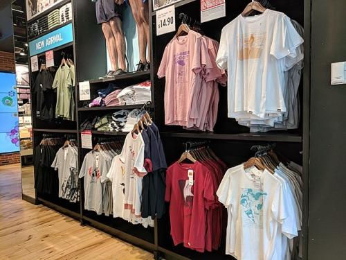Clothing is displayed at a store in downtown Boston, MA