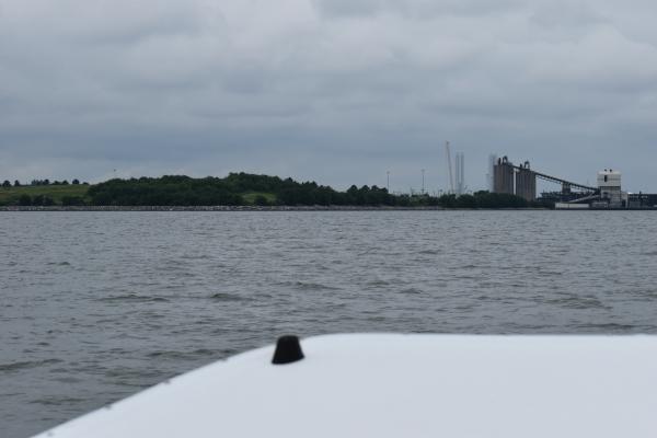 The location of HRSD's Virginia Initiative Plant oyster reef is seen from afar.